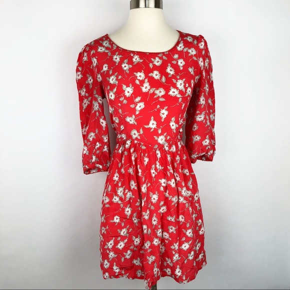 Free People Dresses & Skirts - Free People Orange Floral 3/4 Sleeve Mini Dress